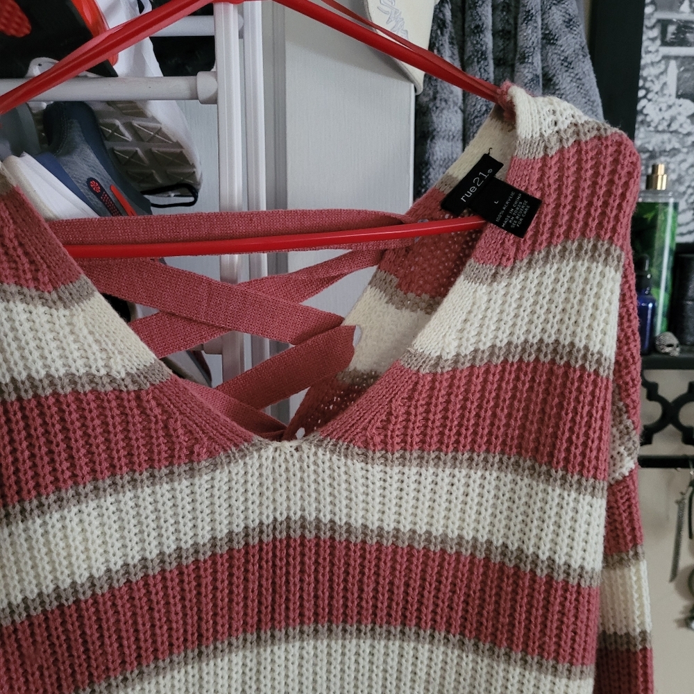 Mona Lisa Women's Striped Sweater - Pink and Cream